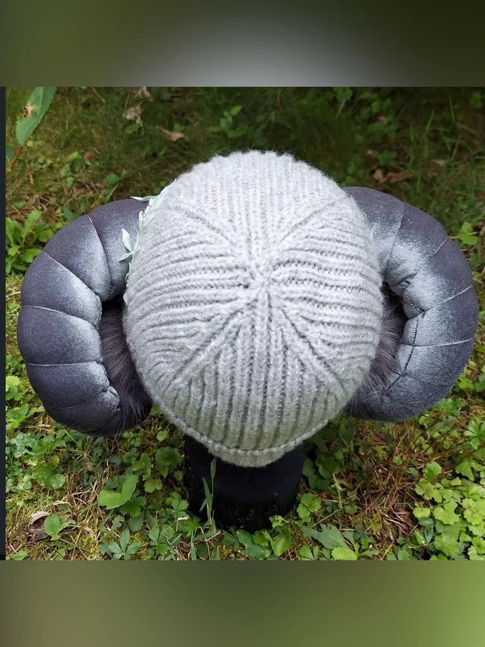 Handmade Silver Ram Faun Horn Knit Beanie